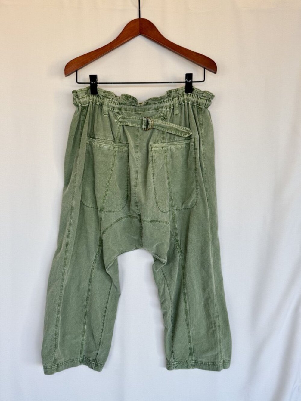 Free People Runyon Oversized Olive Green Paper Bag Waist Crop Harem Pants Small - Picture 5 of 14